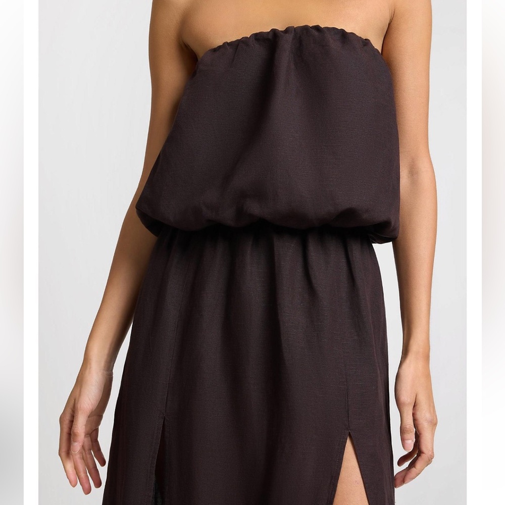 NWT Onia Air Linen High Slit Maxi Dress Espresso - Picture 3 of 5